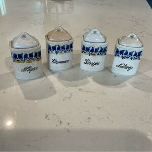 Vintage Germany Spice Pottery Set Allspice, Cinnamon, Ginger & Nutmeg w/ crazing